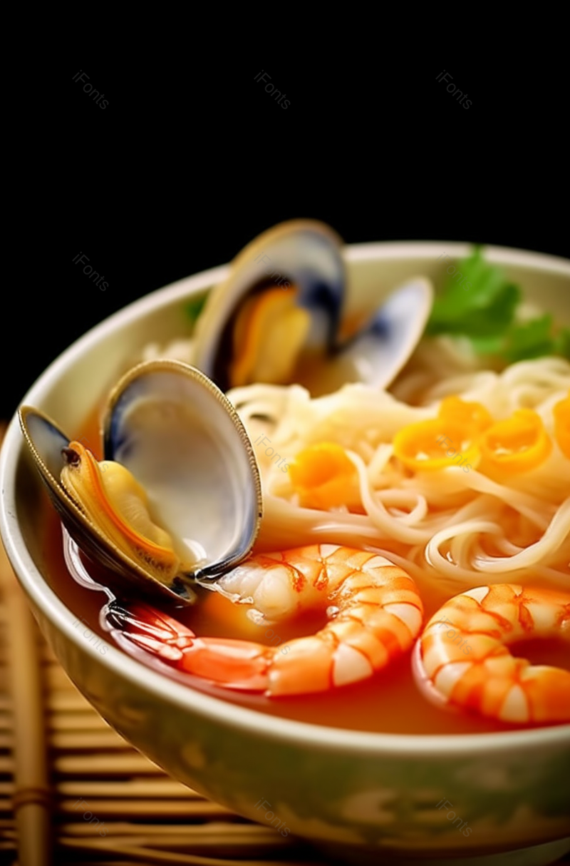 美味的大虾贝壳面汤实拍摄影图,高清,摄影图,摄影图片,图片大全,摄影图免费下载